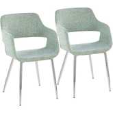 Margarite Dining Accent Chair in Chrome & Light Green Fabric (Set of 2)